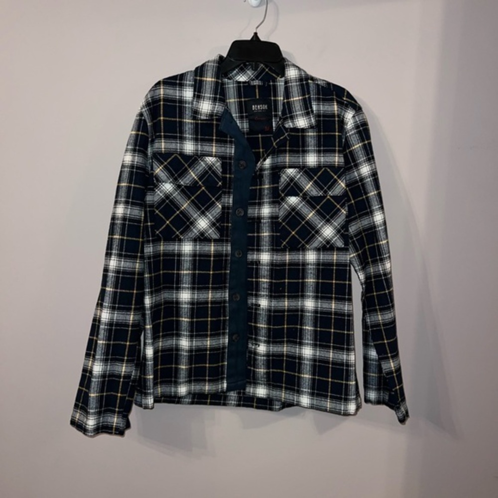 NWOT Blue, yellow and white Plaid Jacket Benson Outwear Medium